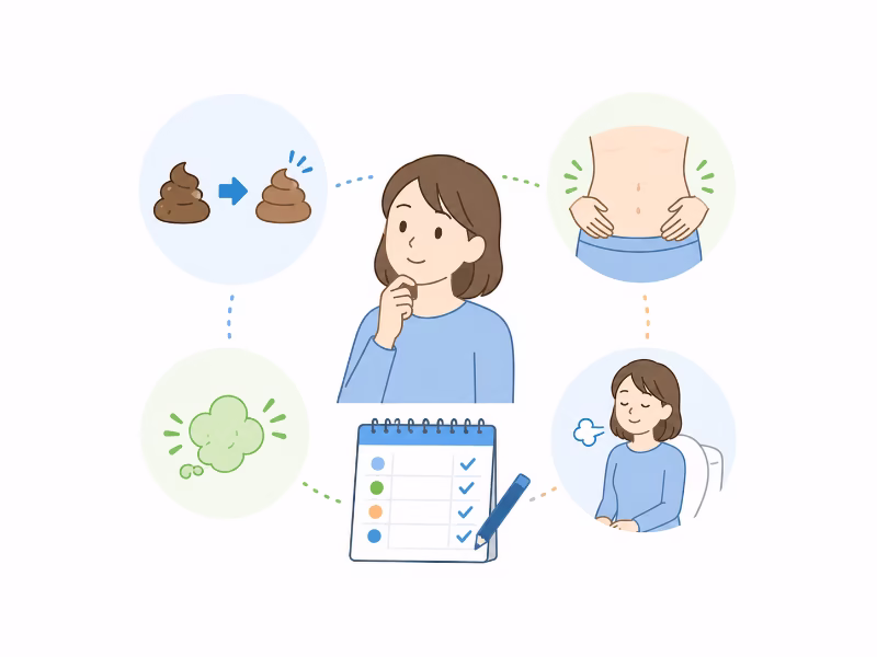 便の形やお腹の張りなど小さな変化を観察するイラスト