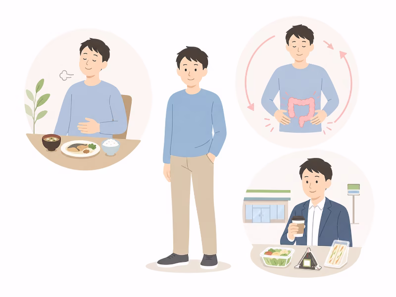 エビオス錠を毎日飲み続けて感じた変化を示すフラットイラスト