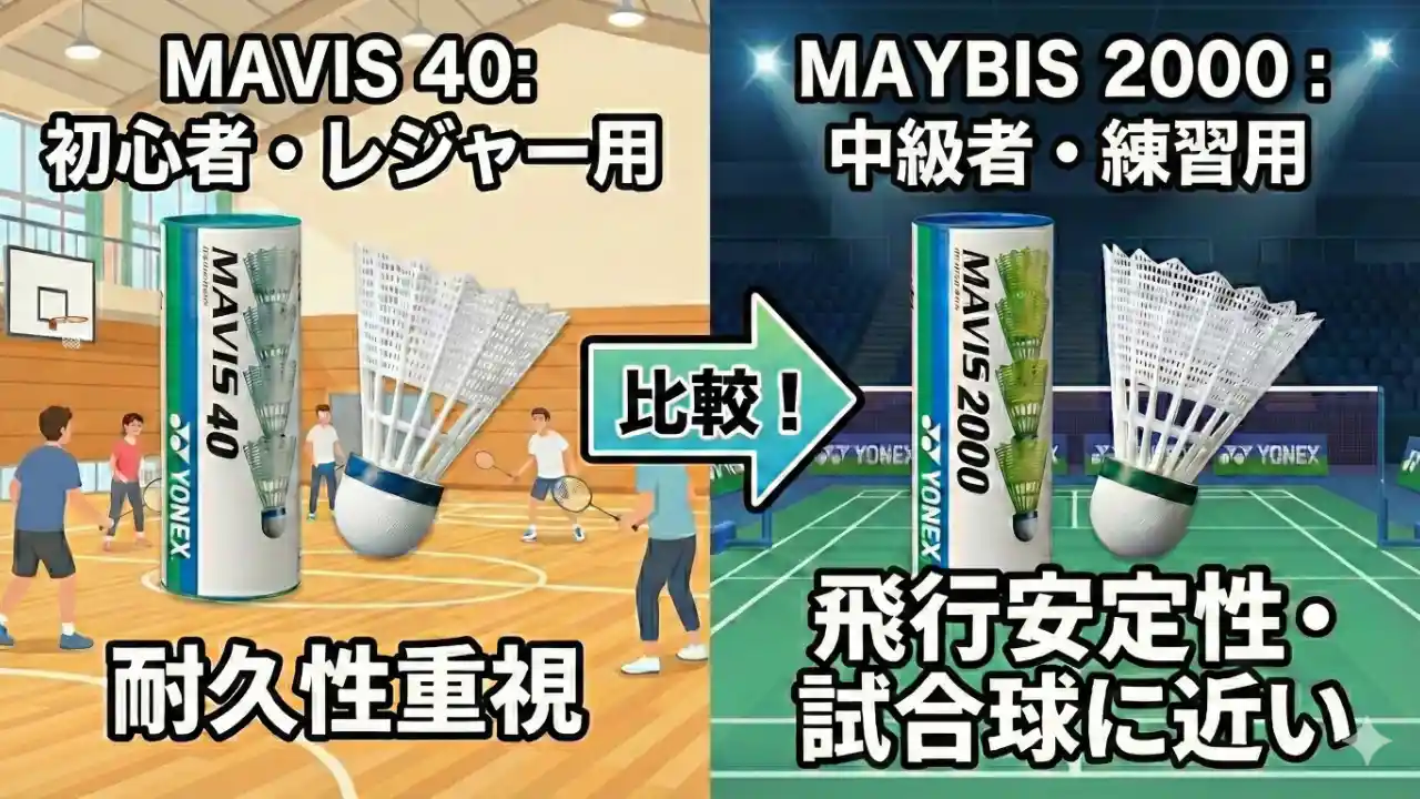 メイビス40Pとメイビス2000Pのパッケージとシャトル本体を比較したアイキャッチ画像