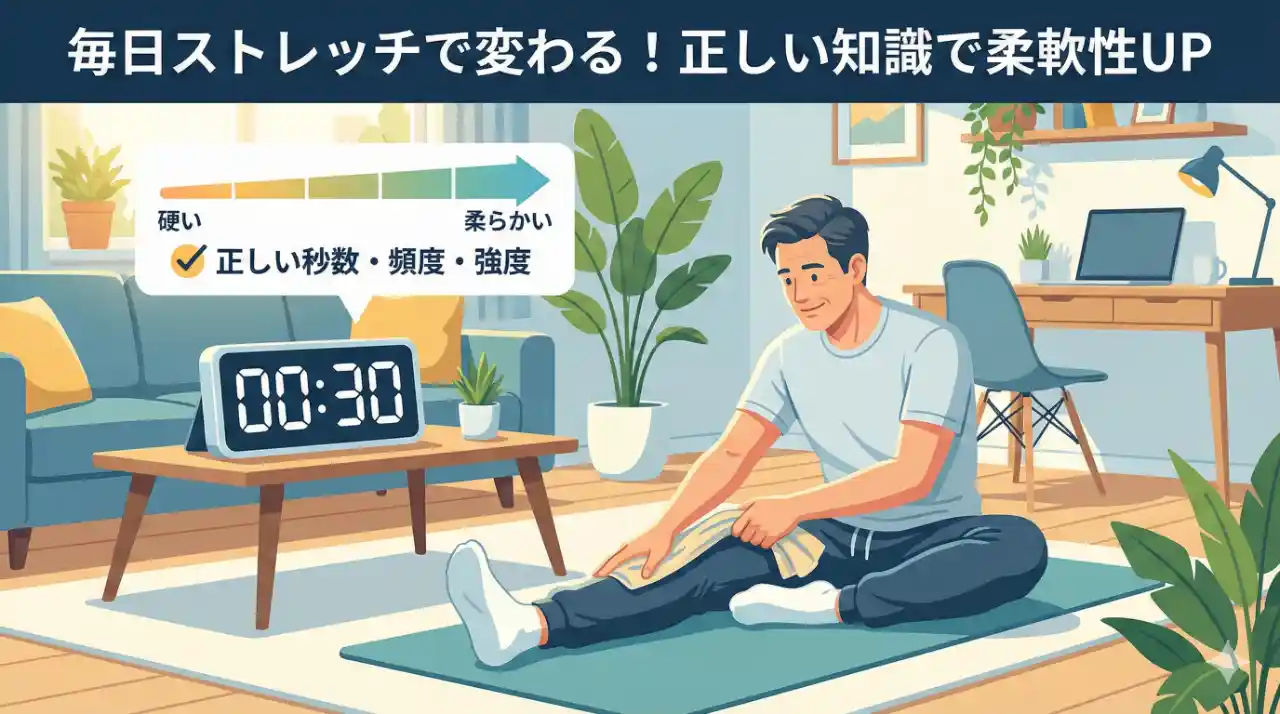 30秒以上のストレッチで体が柔らかくなるイメージ図——世界No.1研究者が解説するストレッチの新常識