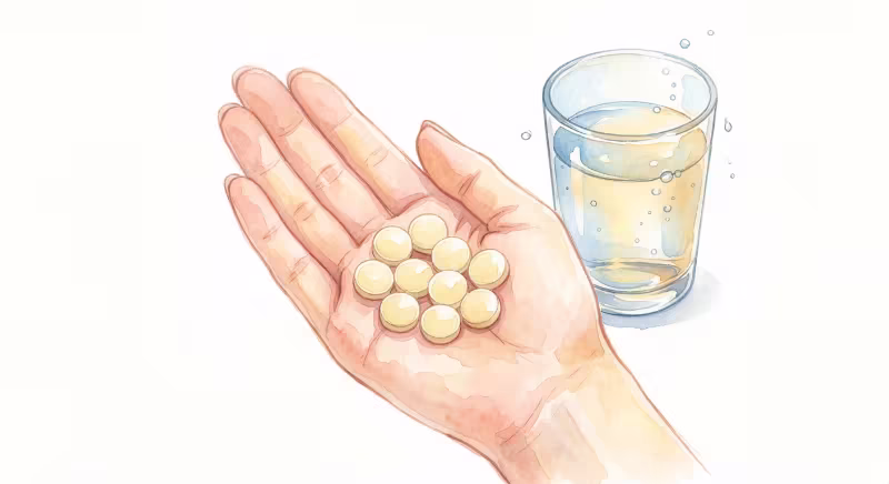 エビオス10錠を手に持っているイラスト