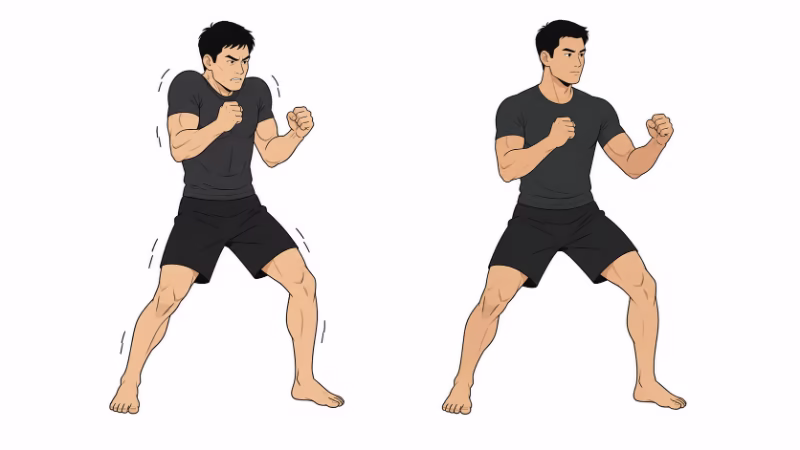 力んだ状態と、絞りがある状態の違いを左右で比較した挿絵